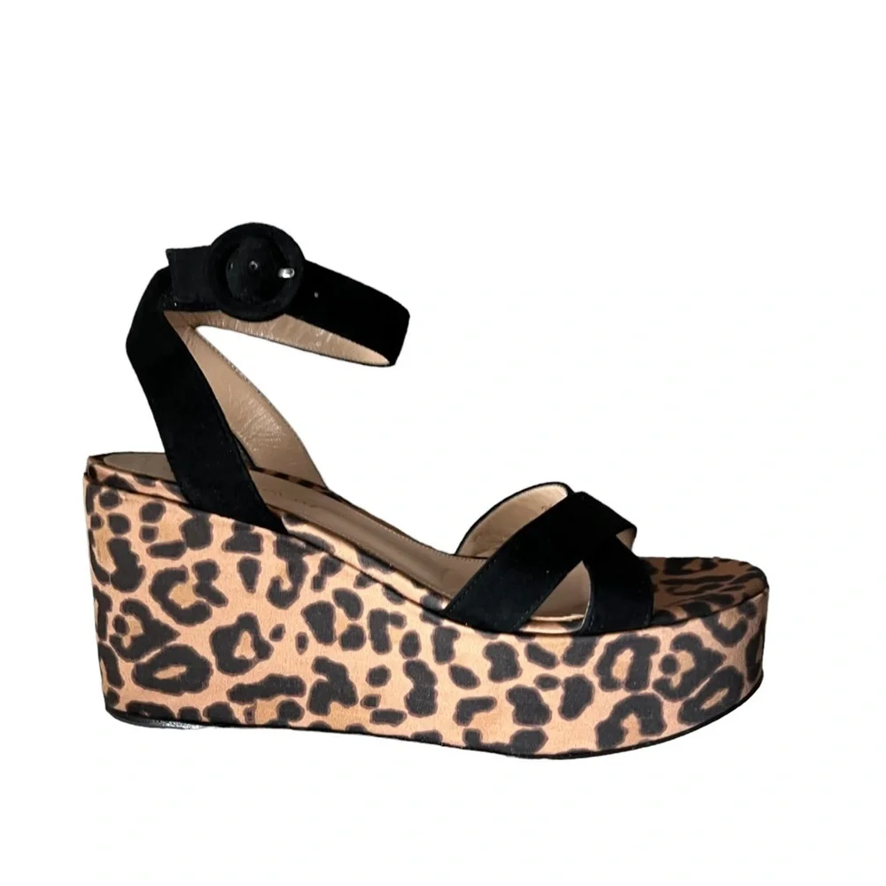 Gianvito Rossi Leopard Print Wedge Sandals Size IT 37/US 7
